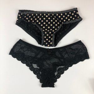 2-Victoria's Secret Panties /1 Blk Cheeky Lace Panty - 1 Polka dot Cotton Panty